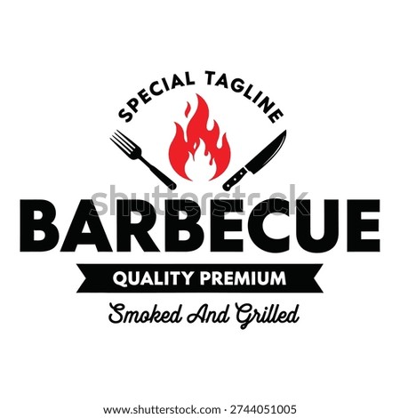 Barbecue logo design with fork knife and flame quality premium smoked and grilled icon