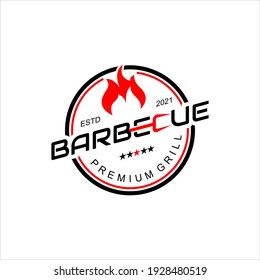 Barbecue Logo Design Grill Smoke Meat, Tasty Food and Meal Badge Graphic Template Ideas