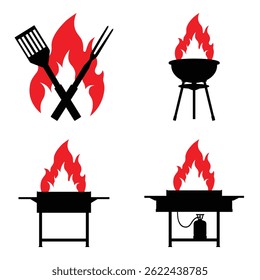 Barbecue logo design template collection. BBQ, grill, restaurant icon symbol. Vector