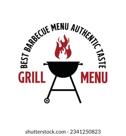 diseño de logotipo de barbacoa parrilla vectorial y fuego con combinación de bifurcación y espátula