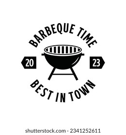 barbecue logo design vector grill and fire with fork and spatula combination