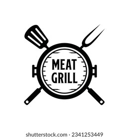 barbecue logo design vector grill and fire with fork and spatula combination