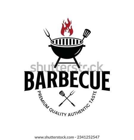 barbecue logo design vector grill and fire with fork and spatula combination