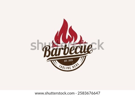 barbecue logo in emblem form with a combination of fire and beautiful lettering. It is good for restaurant, cafe, food truck, etc.