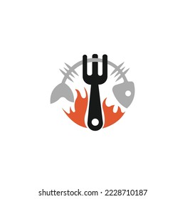 Logo de barbacoa con restaurante de diseño de pescado