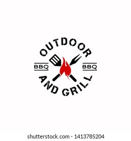 barbecue logo grill party simple retro black emblem stamp vector for outdoor design template idea