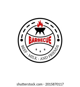 barbecue logo with grill, smoldering fire logo with stripes