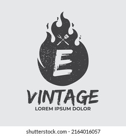 Barbecue logo illustration, BBQ logotype and fire concept in combination with spatula vintage style.