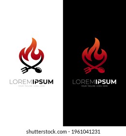 Barbecue logo and restaurant design template, cutlery icon