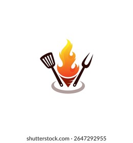 Barbecue logo with restaurant design template, cookware logo