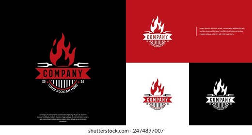 logotipo de barbacoa con concepto retro, ilustración de diseño de logotipo.