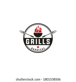 barbecue logo with a roast tool in white background