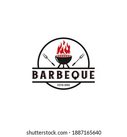 barbecue logo with a roast tool in white background