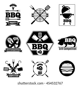 Barbecue logo set on white background. Grill black labels. Vector illustration.