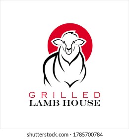 Barbecue logo simple lamb ribs bbq, vector food and drink label design template idea