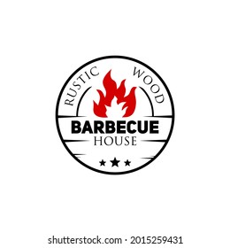 logo de barbacoa con fuego ardiente, diseño de logo con un tema rústico. logotipo de círculo minimalista.