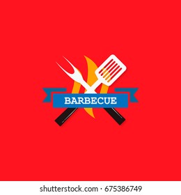 Barbecue logo stylish flat design, on red background