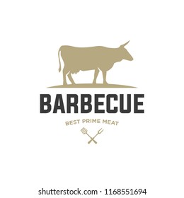 Barbecue logo template vector object. Trendy retro style illustration, Grill silhouette