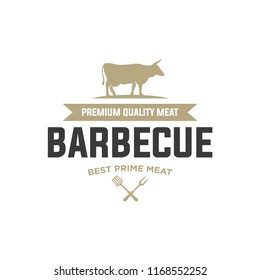 Barbecue logo template vector object. Trendy retro style illustration, Grill silhouette