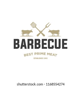 Barbecue logo template vector object. Trendy retro style illustration, Grill silhouette