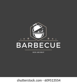 Barbecue logo template vector object for logotype or badge Design. Trendy retro style illustration, Grill silhouette.