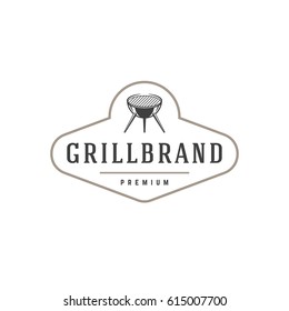 Barbecue logo template vector object for logotype or badge Design. Trendy retro style illustration, Grill silhouette.