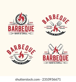 Vorlagen für Barbecue-Logo, Vektorgrafik mit BBQ-Tools 