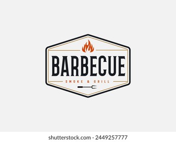 barbecue logo vector illustration, BBQ smoke grill logo template