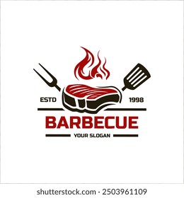 Ilustración vectorial del logotipo de la barbacoa, Plantilla del logotipo de la parrilla del humo de la barbacoa