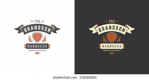 Barbecue logo vector illustration grill house or bbq restaurant menu emblem meat steak silhouette. Modern vintage typographic badge or label design and decoration.