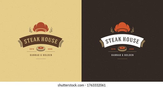 Barbecue logo vector illustration grill house or bbq restaurant menu emblem meat steak silhouette. Modern vintage typographic badge or label design and decoration.