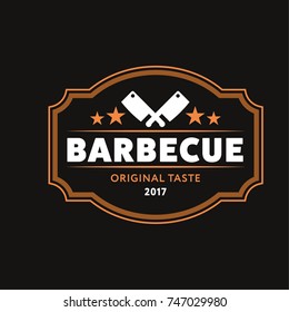 Barbecue Logo Vintage Style. Cleaver Crossed Flat Isolated Graphic