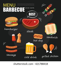 barbecue menu party. BBQ invitation template menu design set