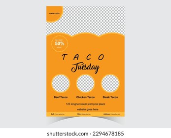 Folleto del restaurante gastronómico de menú barbacoa, diseño de plantilla de barbacoa. Realista Detallada 3d Tacos Día de la Comida Mexicana Vintage invitación a la cena creativa con gráfico dibujado a mano. Volante de menú de comida vectorial.