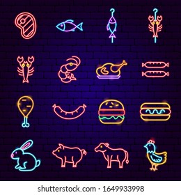 Barbecue Neon Icons. Vector Illustration of BBQ Promotion.