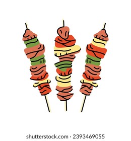 Barbecue on a skewer color element. Cartoon street food. Isolated vector illustration.