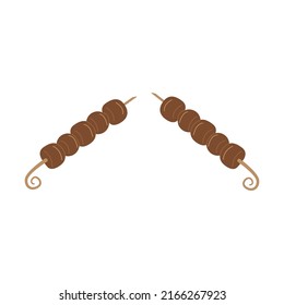 Barbecue on skewers. Grilled meat on coals. Food prepared at camping, hiking, traveling, picnicking. A dish of Caucasian cuisine. Flat vector illustration isolated on a white background.