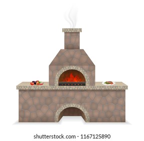 barbecue oven built of stone vector illustration isolated on white background