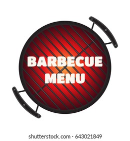 Barbecue pan, bbq menu, party banner. Made in cartoon flat style.