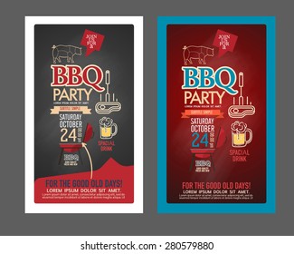 Barbecue party BBQ template menu design set. name card, gift voucher, ticket, food flyer.