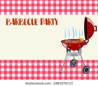 Barbecue party blank invitation. Flyer,card,invitation template. Barbecue time grill over tablecloth background. vector illustration in flat design