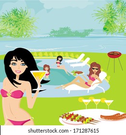 barbecue party by the pool 