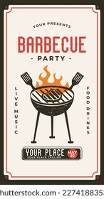 Barbecue party card template. BBQ grill square card for social media marketing, stories. Barbecue post design. Stock vector poster flyer