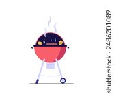 Barbecue party concept. Icon picnic cooking a barbecue grill outdoors. Barbecue party banner with picnic on white background. Vector illustration