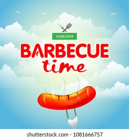 Barbecue party design, Barbecue invitation. Barbecue logo. BBQ template menu design, Food flyer, advertisement. Barbecue ad design.