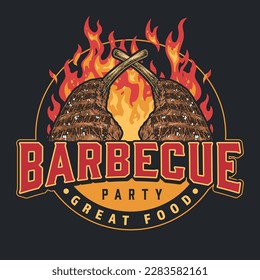 Barbecue party detailed colorful emblem with grilled meat sprinkled with coarse salt for grill bar advertising vector illustration