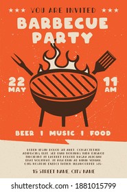 Barbecue party flyer. BBQ poster template design. Summer barbeque editable card. Stock vector illustration