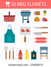 Barbecue party Icons and elements set isolated vector illustration
