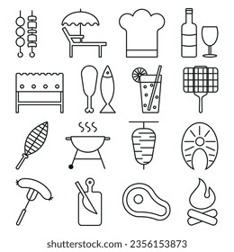 
Barbecue party icons set. Barbecue, meat of all kinds and everything you need for an outdoor party
