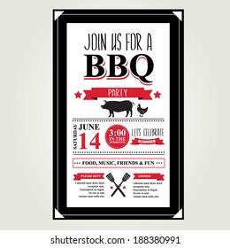 Barbecue party invitation. BBQ brochure menu design. 